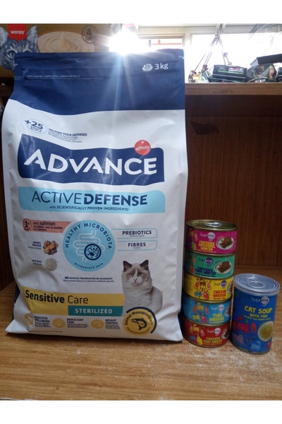Advance Sensitive Somonlu Hassas Kısırlaştırılmış Kedi Maması 3 Kg+5 ADET KAR...