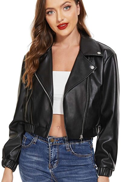 OEM Jachetă din Piele Tip Biker pentru Femei Oversize Scurtă Neagră Zip-Up XL
