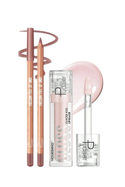 Pudaier Set 2 Produse pentru Buze – Creion de Buze si Luciu de Buze, Rezisten...