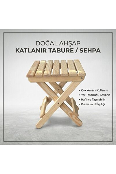 Ev dekka Ahşap Katlanır Tabure - Piknik, Balkon ve Kamp Masası - 50x25 cm