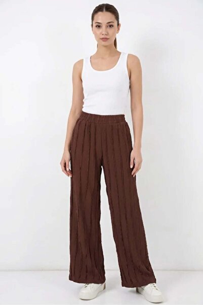 Generic Brand Women's High Waist Textured Brown Trousers