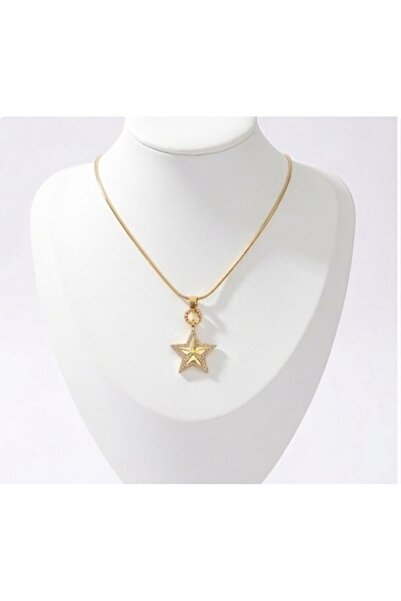 Butik Yıldızlı gold çelik kolye