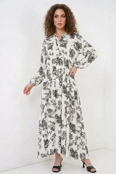 Generic Brand Women's Authentic Patterned Viscose V. Anthracite Hijab Dress