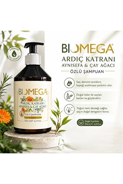 BIOMEGA Ardıç Katranı, Aynisefa & Çay Ağacı Özlü Şampuan 500 m