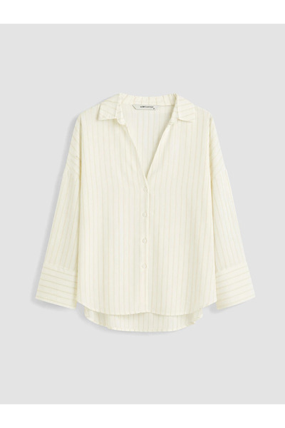 LC Waikiki Ecru Striped Oversize Women's Shirt