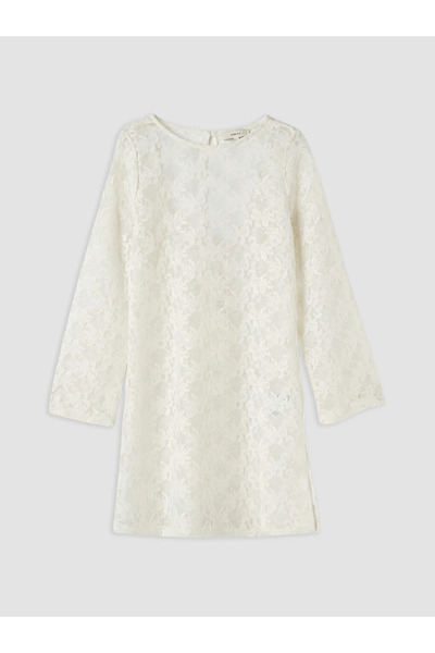 LC Waikiki White Crew Neck Lace Women's Beach Dress
