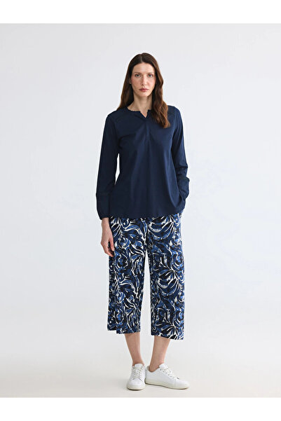 LC Waikiki Navy Blue Patterned Women's Capri with Elastic Waist
