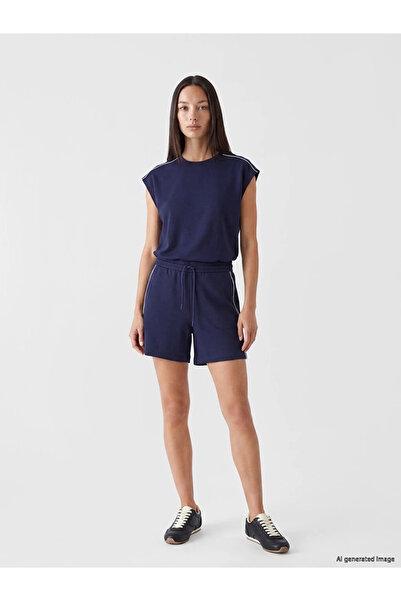 LC Waikiki Navy Blue Soft Touch Women's Shorts with Side Stripes
