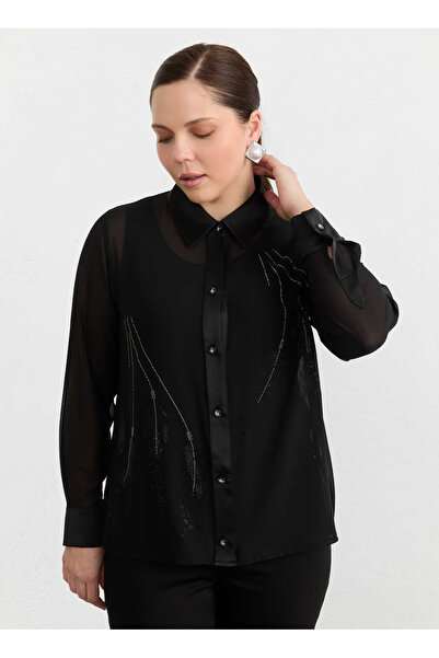 Selen Siyah Kadın Taşlı Bluz 26YSL8370