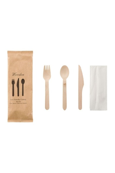 OEM Set Tacâmuri din Lemn Ambalate Individual, 8 buc, cu Cuțit, Furculiță, Li...