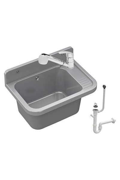 Granitan Set chiuveta utilitara, granit, polipropilena, gri + baterie Hand Ch...