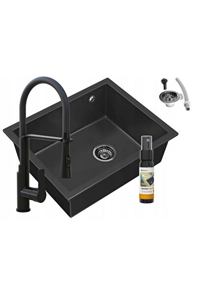Granitan Set chiuveta suspendata si baterie Salix, Granitan, 560x460mm, Negru...