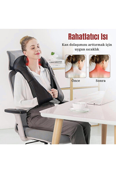 Folveit Kneading Ovmalı Isıtmalı Masaj Cihazı Boyun Bel Sırt Omuz Masaj Aleti (Şarjlı Değildir)