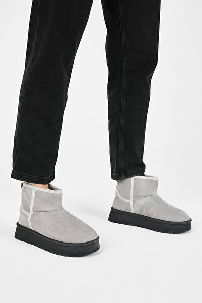 Tonny Black Women's Smoked Thick Poly Sole Boots with Fur Inside and Suede Look