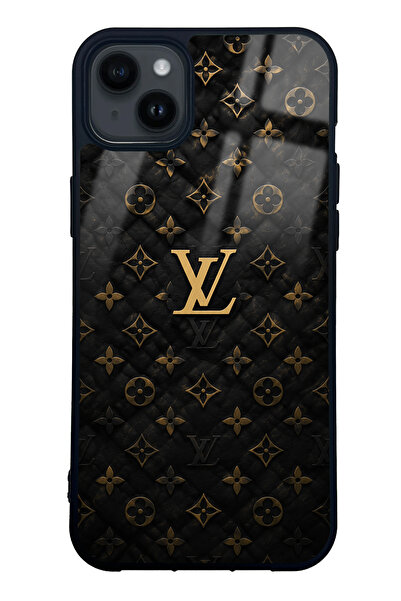 Spoyi iPhone 14 Plus Black Gold LV Tasarımlı Glossy Telefon Kılıfı