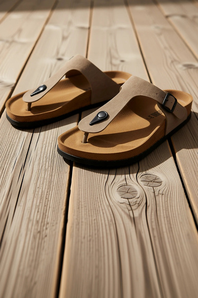 BENERLY Flip-flops de damă cu toc plat, din piele artificială, confortabili, ...