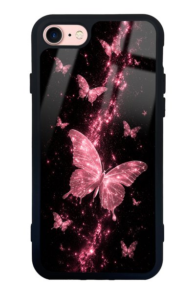 Spoyi iPhone 7 - 8 - Se Pink Galaxy Butterfly Design Glossy Phone Case