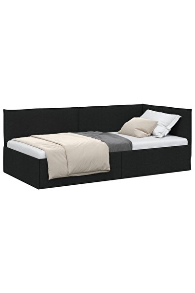 vidaxl Cadru de pat colțar cu headboard Negru 90 x 200 cm țesătură