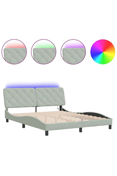 vidaxl Cadru de pat cu LED fără saltea, gri deschis, 160x200 cm, catifea