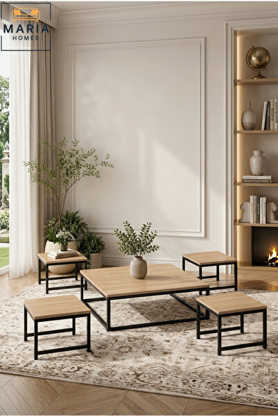 Maria Home Modern Center Table set – Wooden Top with Metal Base, Living Room ...
