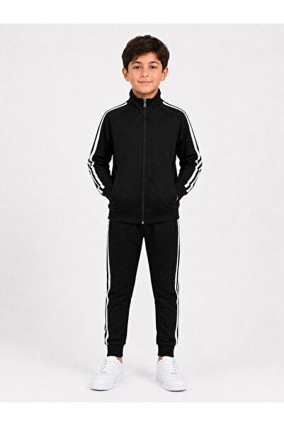 Marco Ferry Boy's Cotton Stand Collar Tracksuit Set 26103 - Black