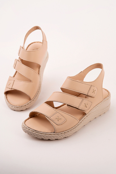 Madam Tarz Vrp-120 Genuine Leather Sandals with Velcro Straps