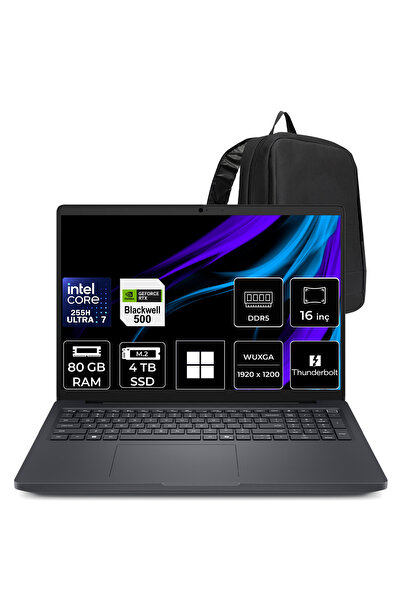 Pro Max 16 Core Ultra 7 255H RTX Pro 500 Blackwell 6GB 80GB RAM 4TB SSD 16" FHD+ Win11 Pro MC16250P467 İş İstasyonu + PER4 Çanta