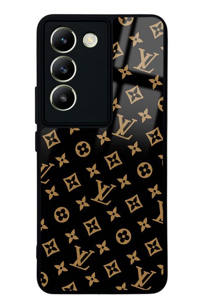 Spoyi غطاء هاتف لامع بتصميم LV أسود لهاتف Vivo V30 Lite