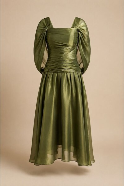 Jood Midi Dress with Puffy Sleeves