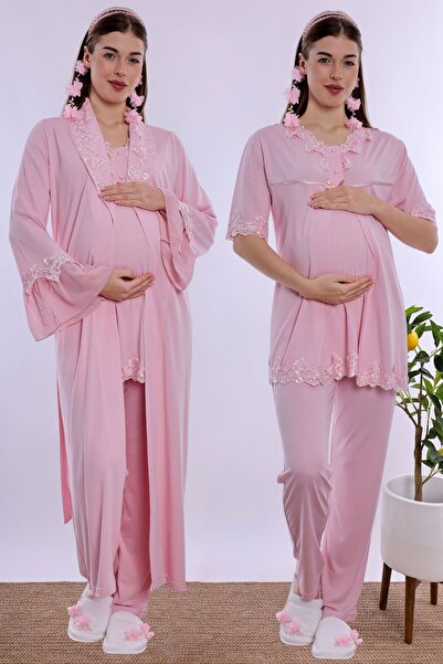 ByLohusa Pregnancy and Postpartum Pajama Set with Maternity Gown and Breastfe...