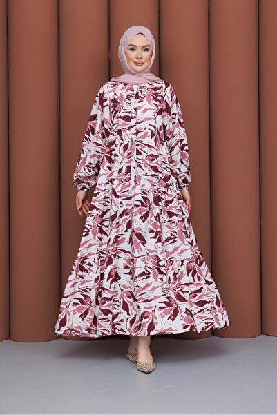 PAVENTİ Modal Dress Big Leaf Pink