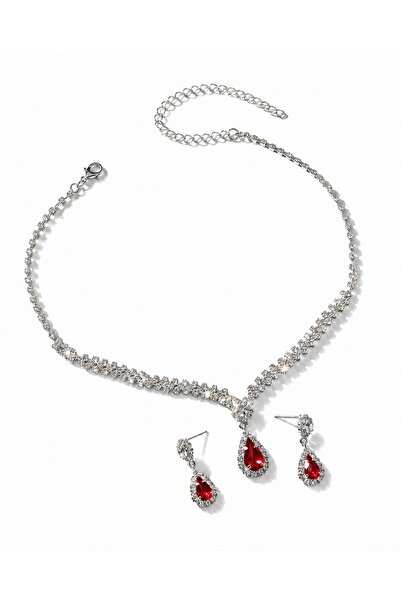 Nevara Women's Fashionable Silver and Red 3-Piece Accessory Set, Featuring a ...