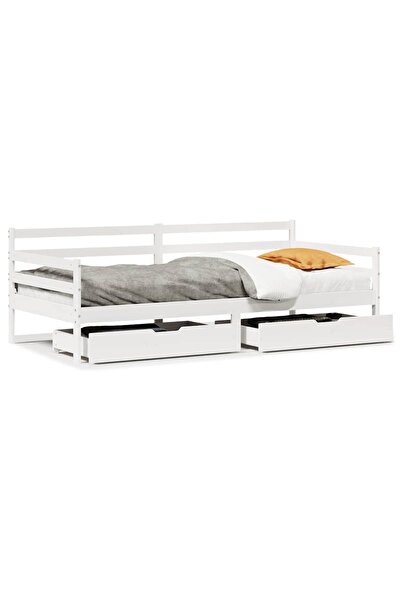 vidaxl Pat de zi cu sertare, alb, 90x190 cm, lemn masiv pin