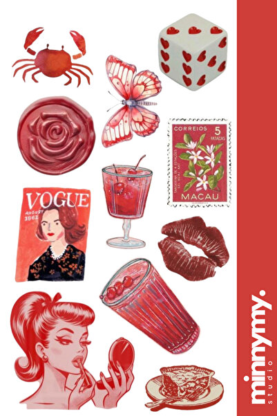 Minnymy Red Woman Collection Sticker, Çıkartma, Ajanda, Günlük, Planlayıcı, B...