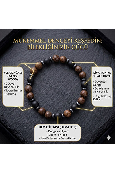 Oniks & Venge ağacı& hematit Bileklik