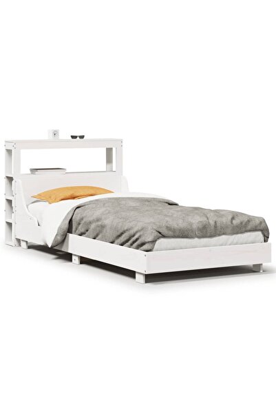 vidaxl Cadru pat fără saltea, alb, 90x190 cm, lemn masiv de pin