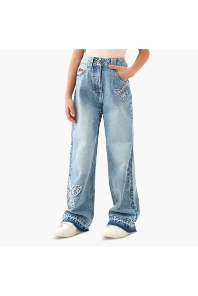 Lee Cooper Mid-Rise Jeans with Butterfly Embroidery