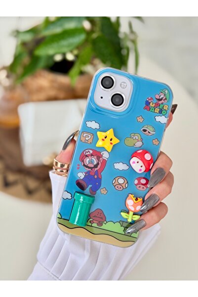 Go Aksesuar Iphone 13 - 14 ve 15 Uyumlu Oyuncak 3D MARİO Tasarımlı Esnek Sili...