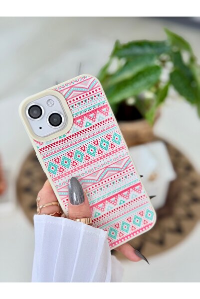 Go Aksesuar Iphone 15 - 14 - 13 Uyumlu TURKUAZ PEMBE Baskı Desenli Darbe Önle...