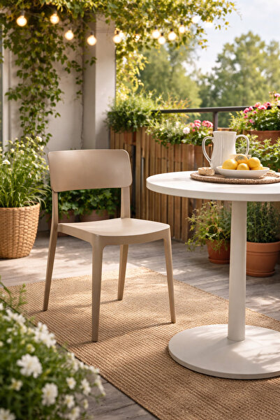 Alezy Pano Plastik Bahçe Balkon Sandalyesi Cappucino