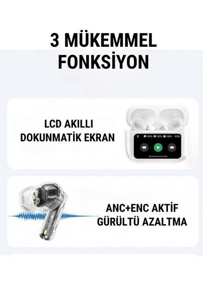 Barbanti Mobile Air Pro 2 Ekranlı Anc Gürültü Engelleyici Bluetooth Kulaklık IOS Android Tüm Telefonlar ile Uyumlu Kulaklık