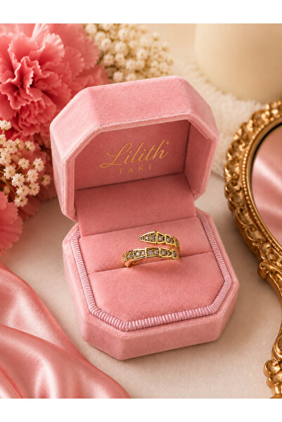 Lilith Takı Stone Detailed Snake Design Gold Color Women's Ring |   Elegant a...