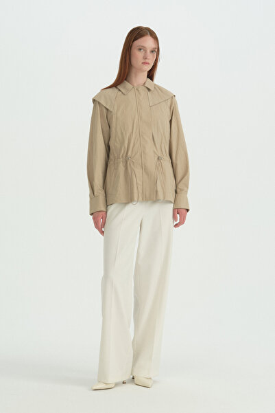Nihan Cape-Style Drawstring Waist Parachute Jacket - Beige
