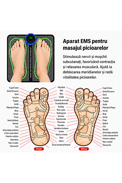 miraza Aparat Masaj Picioare EMS, Covoras Electric, Masaj Talpi si Gambe, 8 Moduri, 8 Electrozi, USB-C