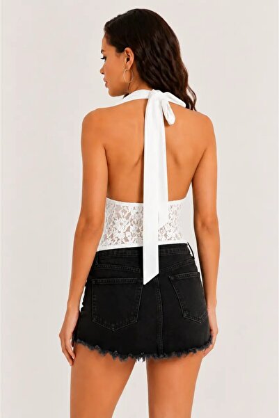 Cool & Sexy Women's White Deep V-Neck Lace Blouse