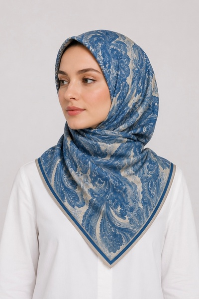 Saaye Osmanlı Motifli Pamuklu Eşarp – El Dikişli 95x95 cm