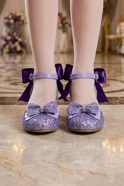 NeSe Shoes Girls' Heeled Shoes with Bow on the Back, Glittery, Bow-Tied, Even...