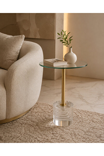 jeddahmasterpeace Round Glass Side Table with Acrylic Base and 55H cm Height