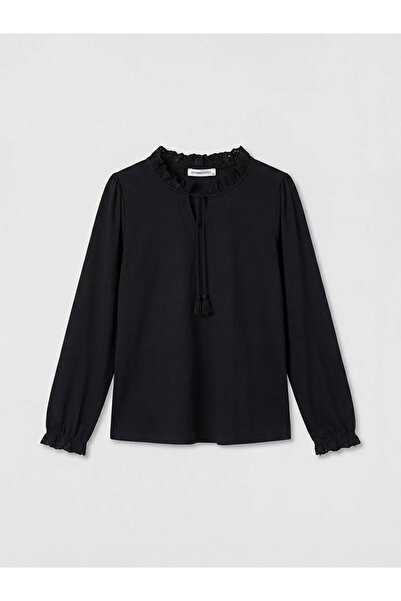 LC Waikiki Black Tie-Neck Ruffle Blouse
