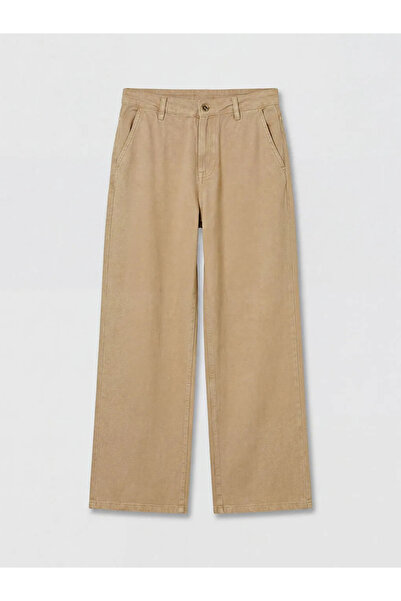 LC Waikiki Beige High Waist Wideleg Women's Jean Trousers